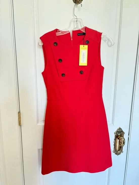 Karen Millen Sleeveless Red A-Line Dress with Button Front Detail - Picture 2 of 3